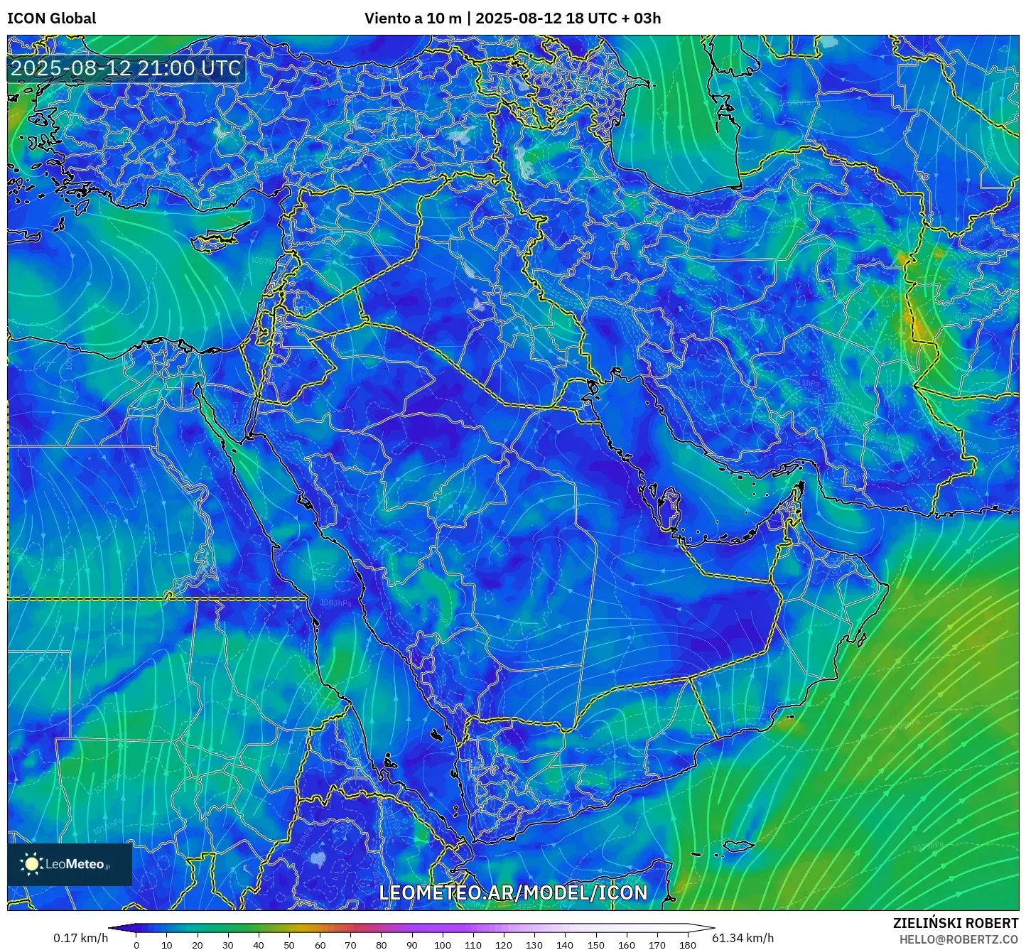 ICON model - Oriente Medio, Viento a 10 m ICON model - Oriente Medio, Viento a 10 m