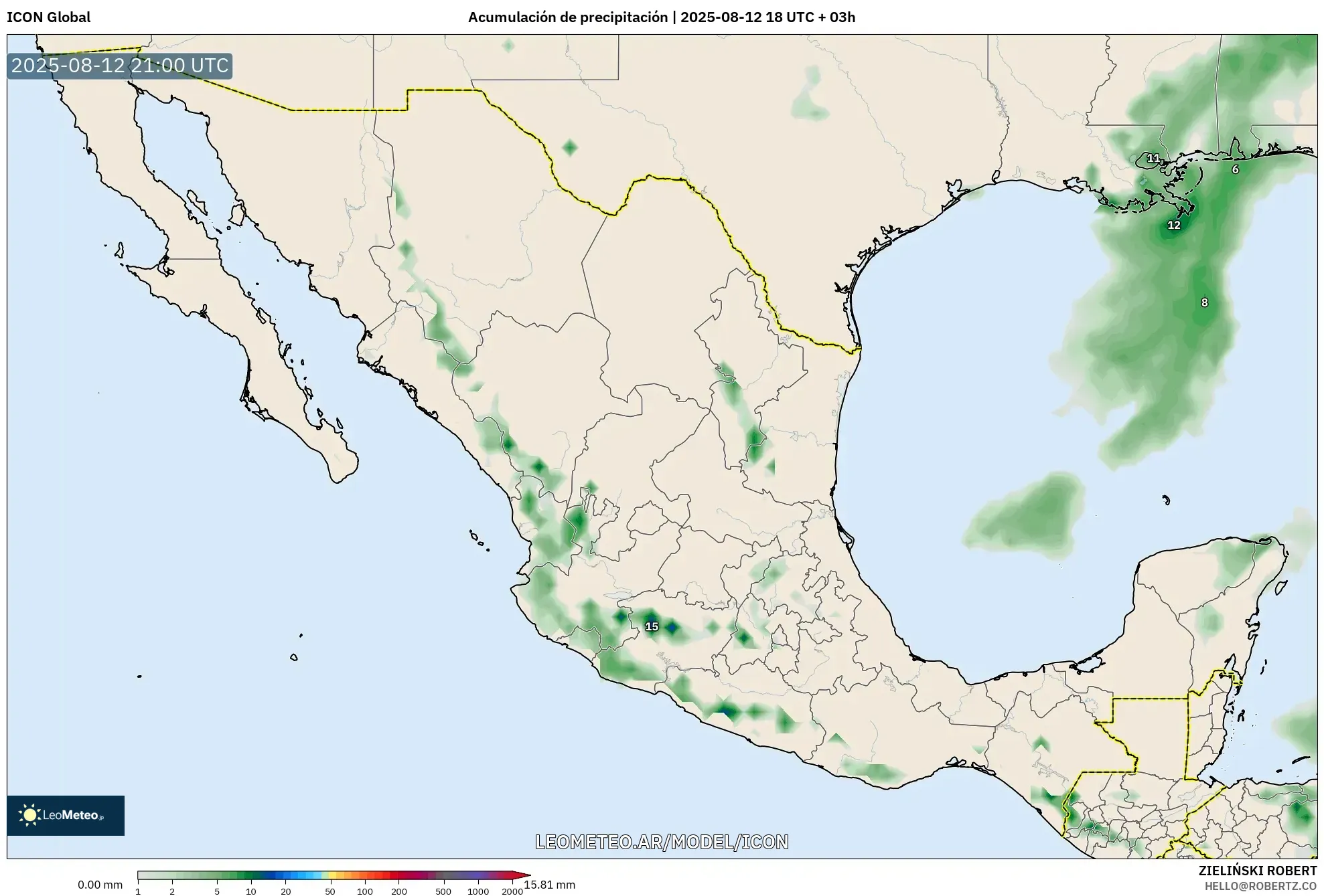 ICON model - México, Acumulación de precipitación ICON model - México, Acumulación de precipitación