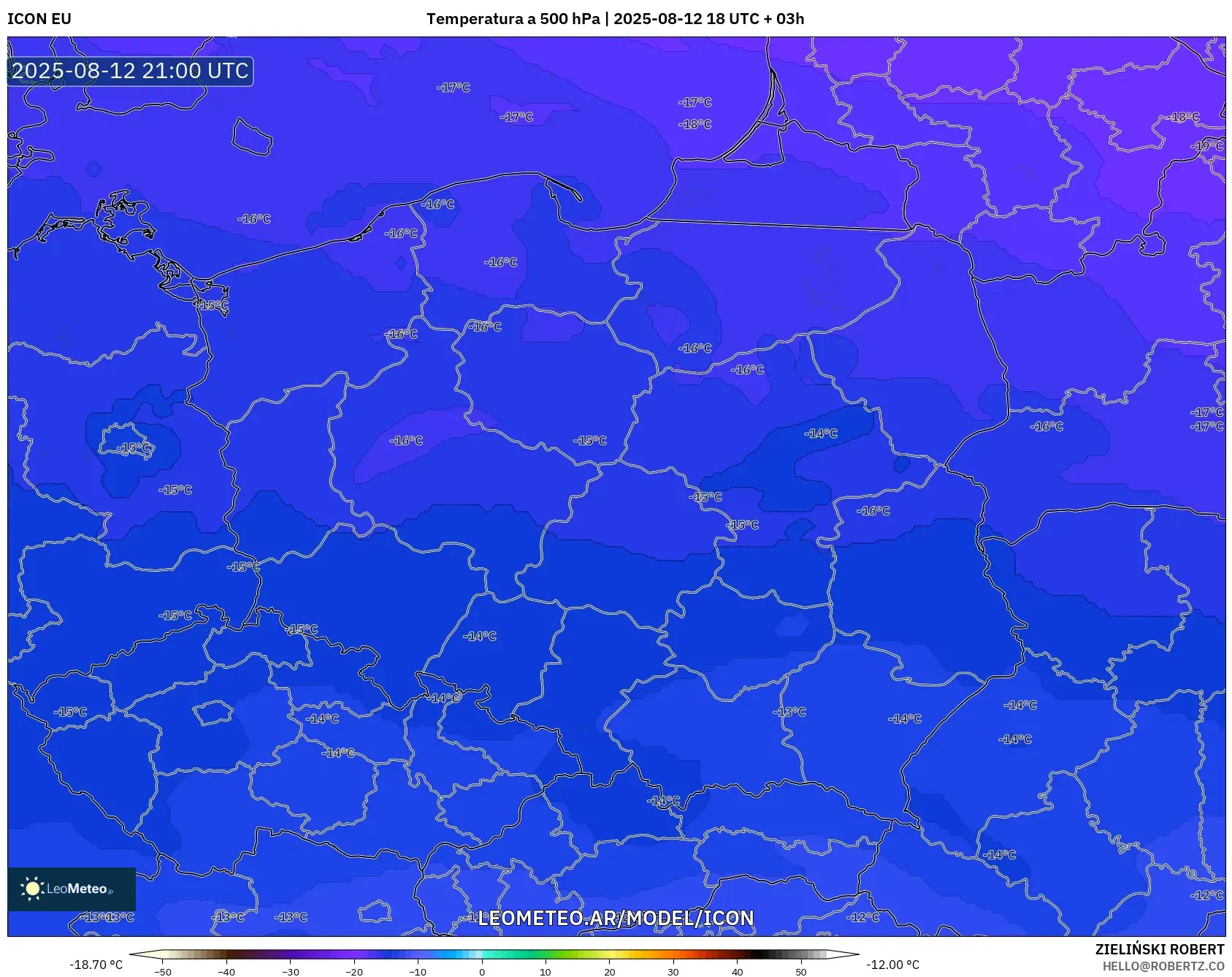 ICON model - Polonia, Temperatura a 500 hPa ICON model - Polonia, Temperatura a 500 hPa