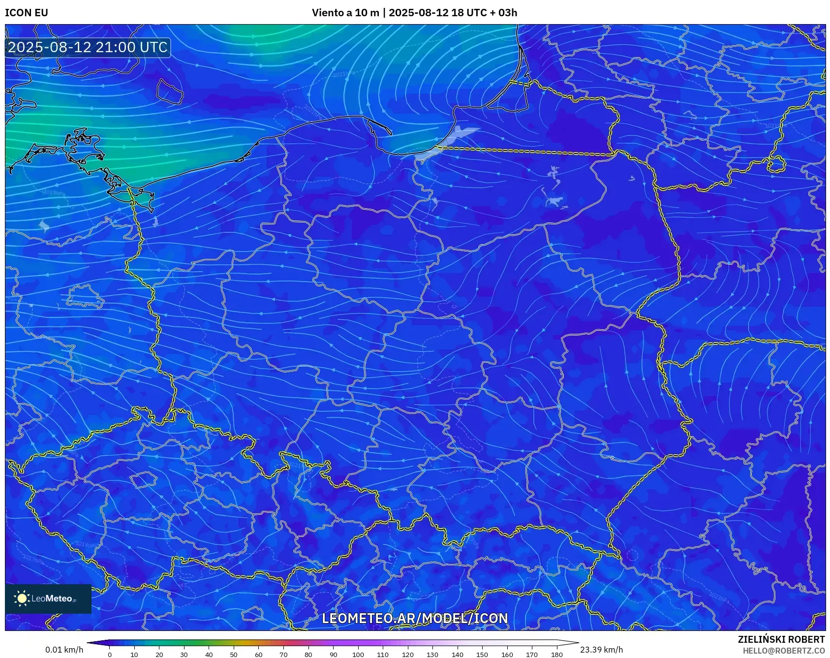 ICON model - Polonia, Viento a 10 m ICON model - Polonia, Viento a 10 m