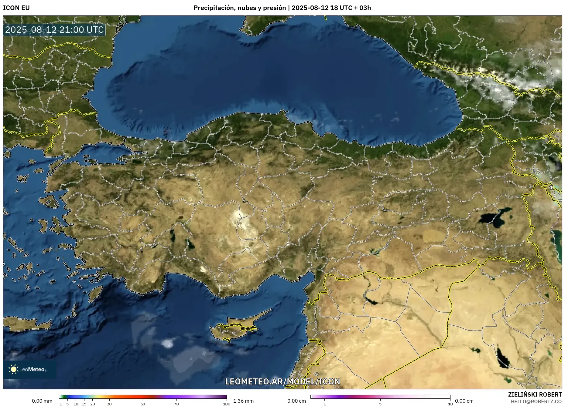 ICON model - Turquía, Precipitación, nubes y presión ICON model - Turquía, Precipitación, nubes y presión