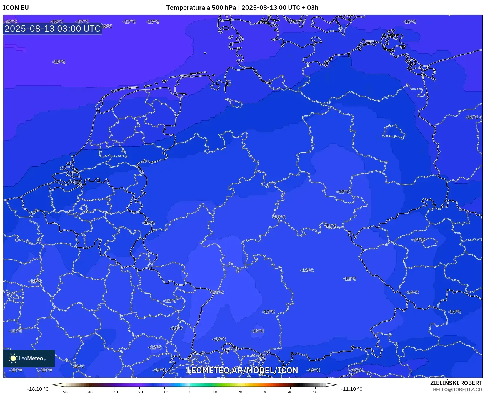 ICON model - Alemania, Temperatura a 500 hPa ICON model - Alemania, Temperatura a 500 hPa
