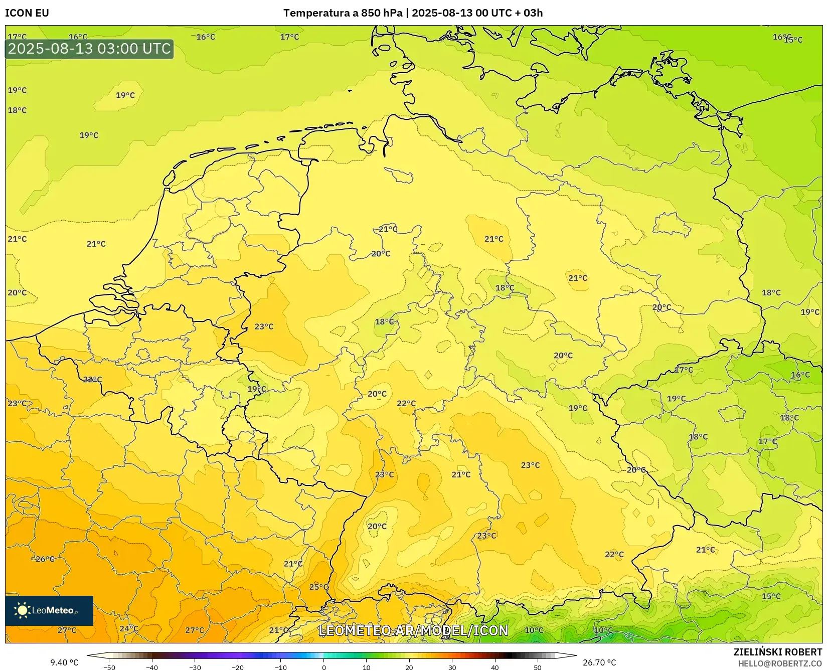 ICON model - Alemania, Temperatura a 850 hPa