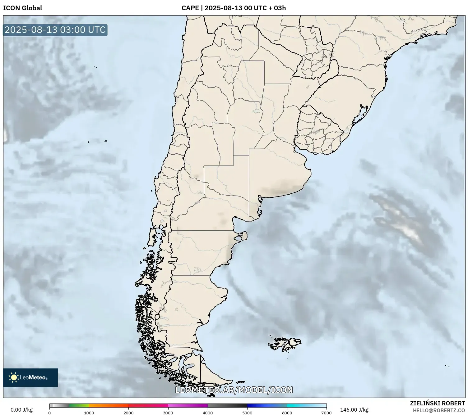 ICON model - Argentina, CAPE ICON model - Argentina, CAPE