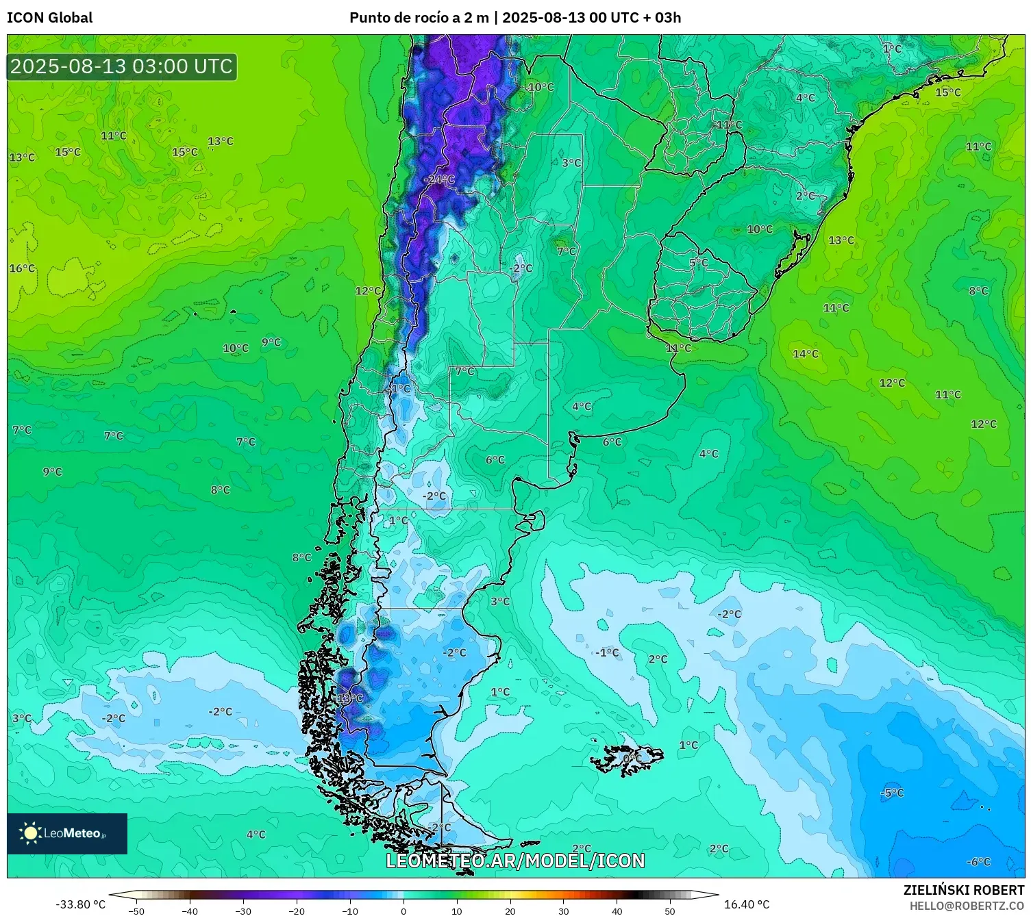 ICON model - Argentina, Punto de rocío a 2 m