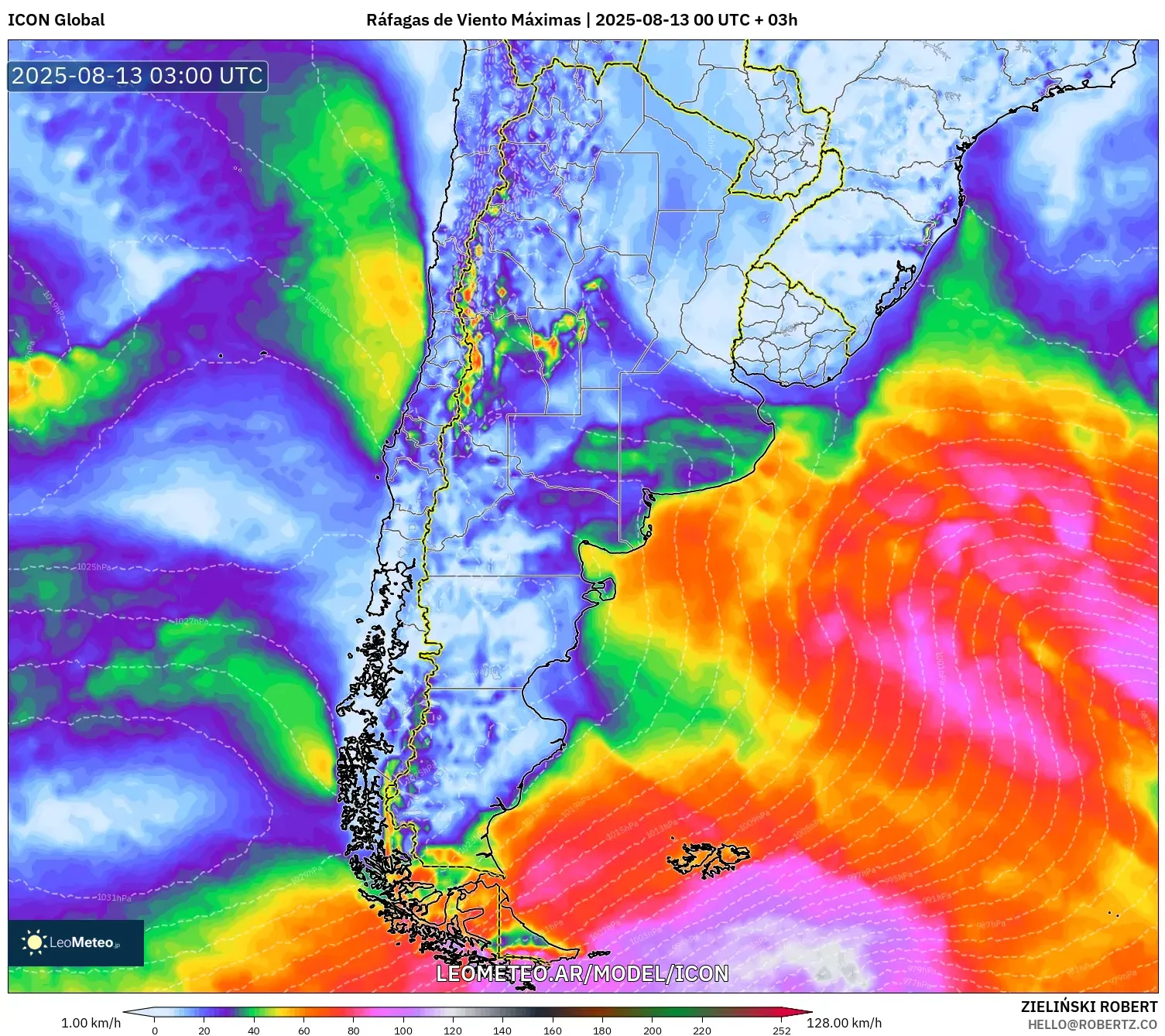 ICON model - Argentina, Ráfagas de Viento Máximas ICON model - Argentina, Ráfagas de Viento Máximas