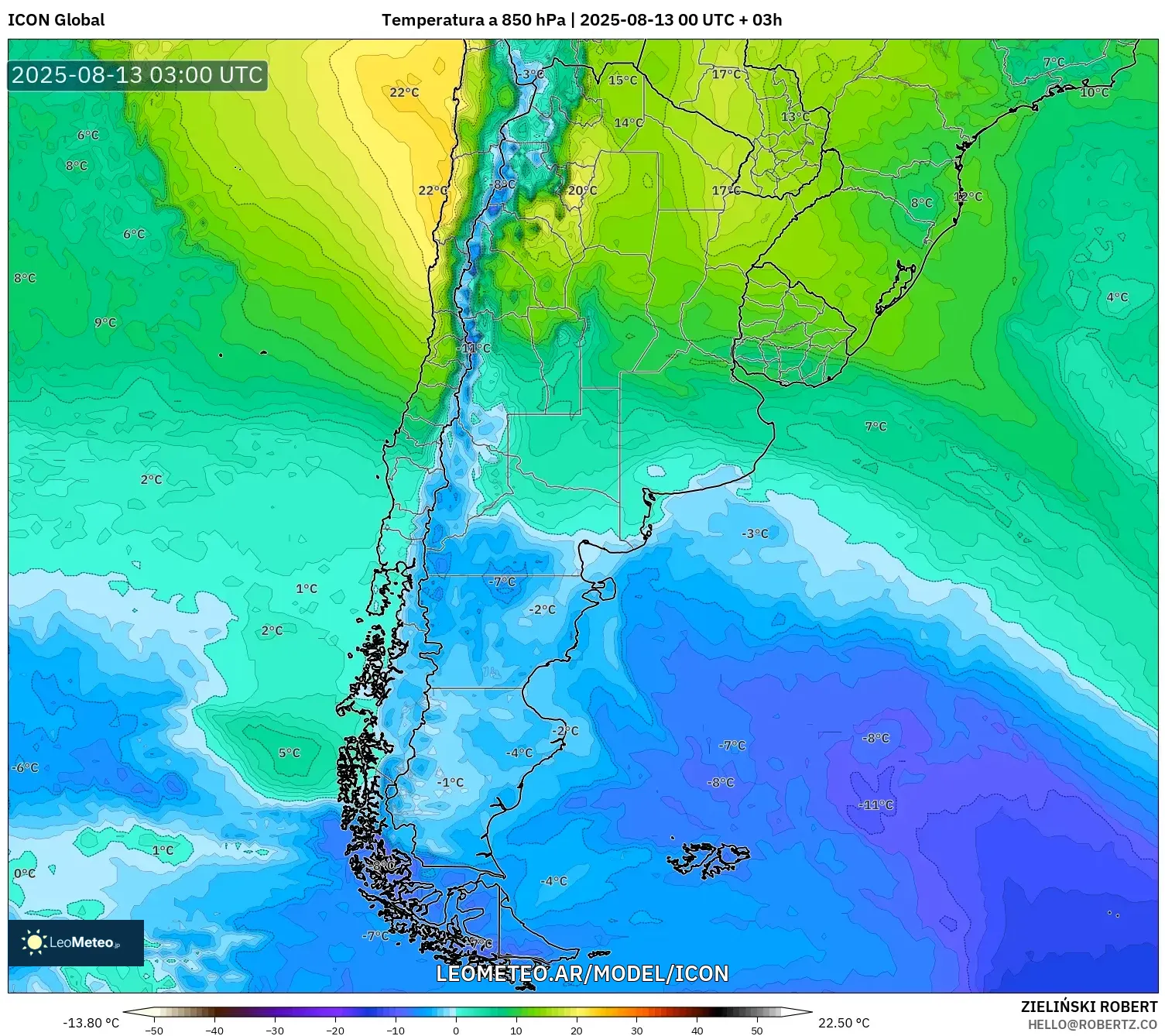 ICON model - Argentina, Temperatura a 850 hPa
