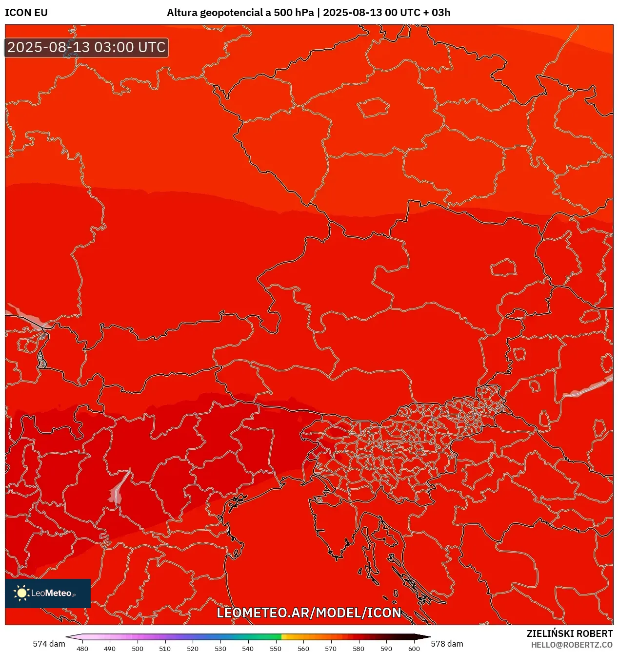 ICON model - Austria, Altura geopotencial a 500 hPa ICON model - Austria, Altura geopotencial a 500 hPa