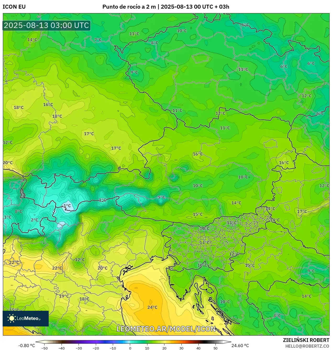 ICON model - Austria, Punto de rocío a 2 m