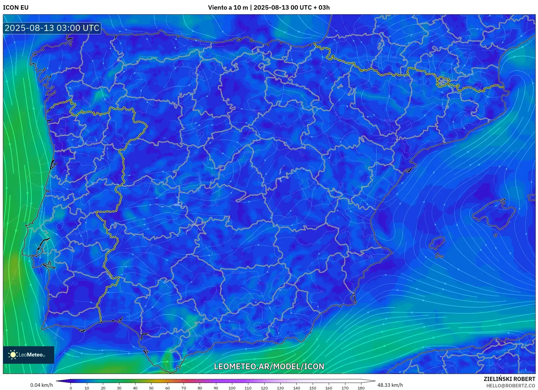 ICON model - España, Viento a 10 m
