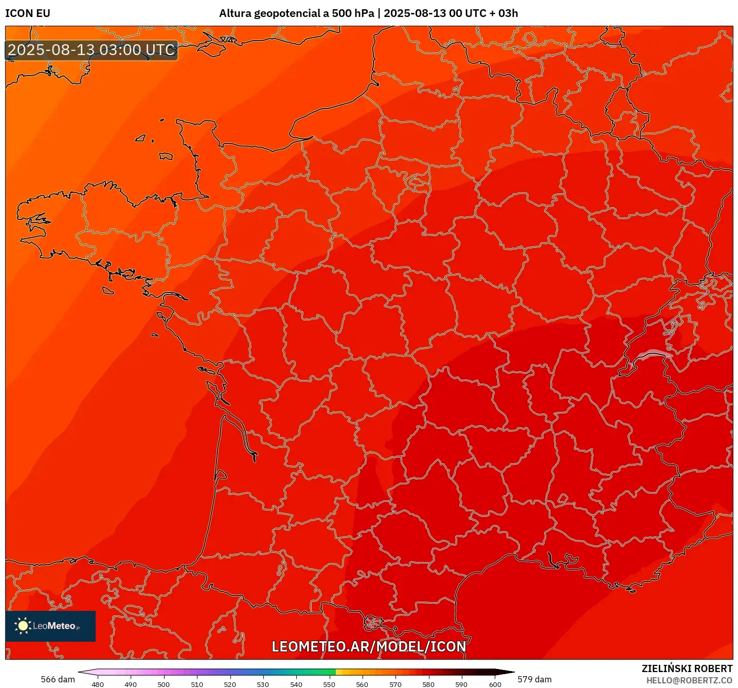 ICON model - Francia, Altura geopotencial a 500 hPa ICON model - Francia, Altura geopotencial a 500 hPa