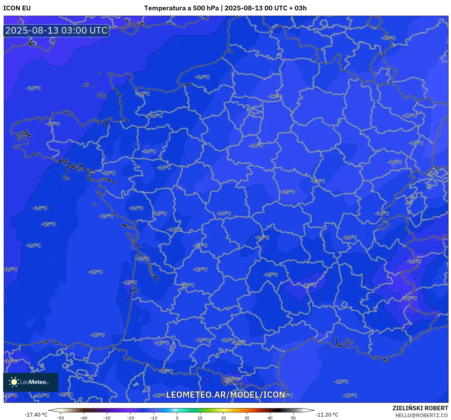 ICON model - Francia, Temperatura a 500 hPa ICON model - Francia, Temperatura a 500 hPa