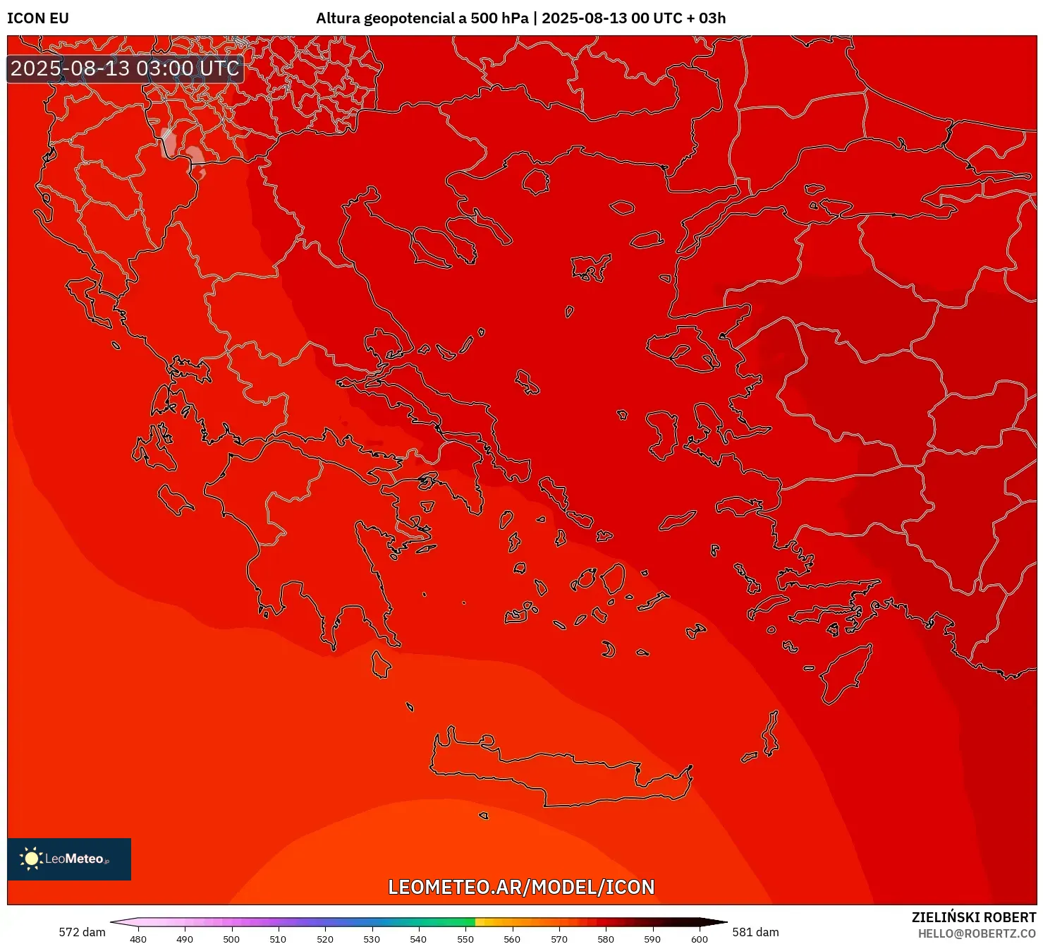 ICON model - Grecia, Altura geopotencial a 500 hPa