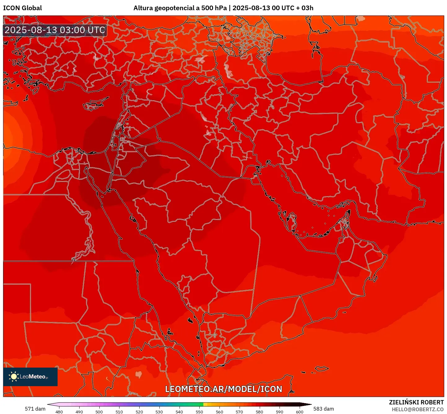 ICON model - Oriente Medio, Altura geopotencial a 500 hPa ICON model - Oriente Medio, Altura geopotencial a 500 hPa