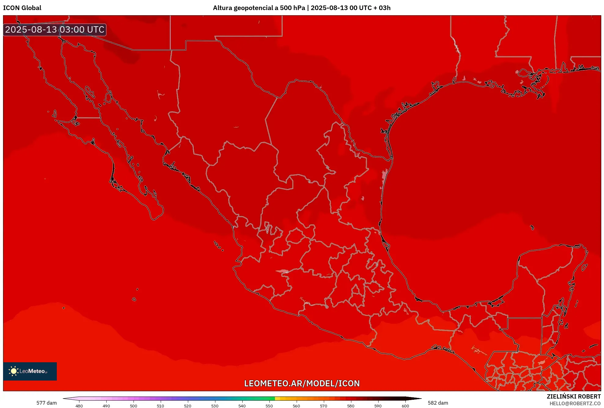 ICON model - México, Altura geopotencial a 500 hPa