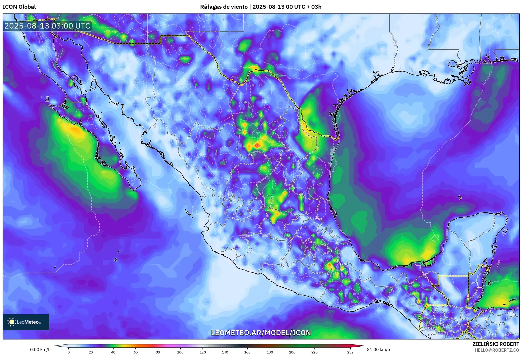 ICON model - México, Ráfagas de viento
