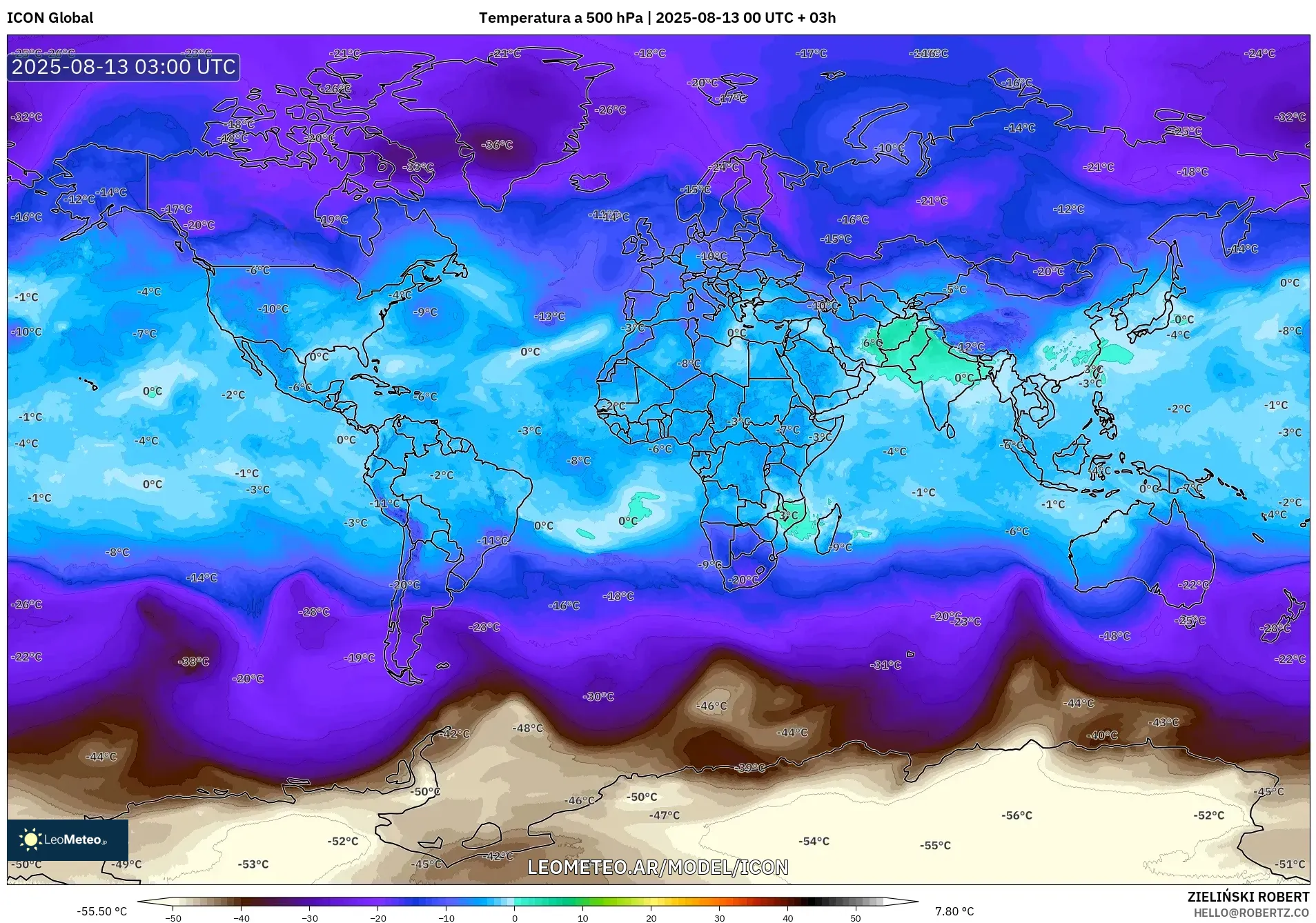 ICON model - Mundo, Temperatura a 500 hPa