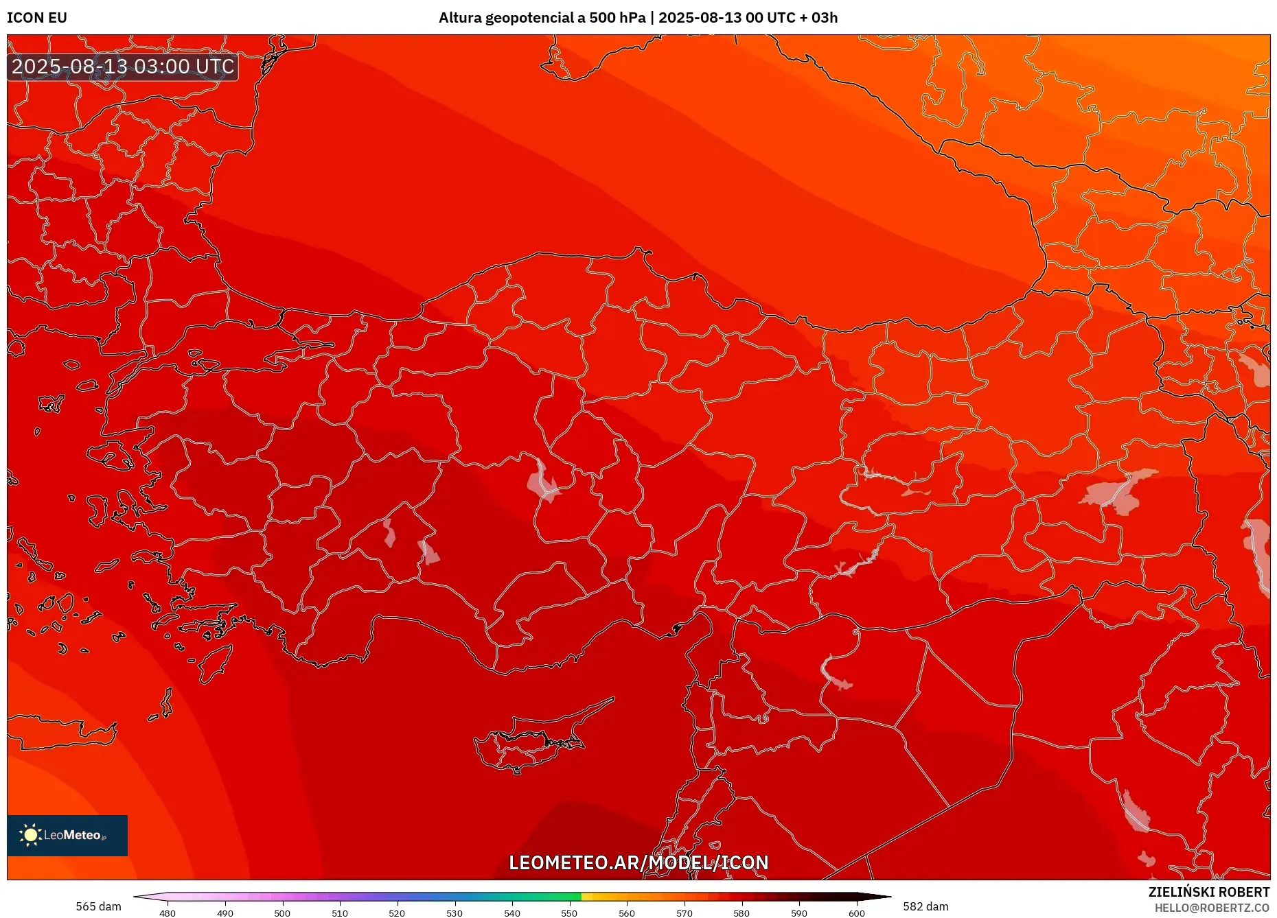 ICON model - Turquía, Altura geopotencial a 500 hPa