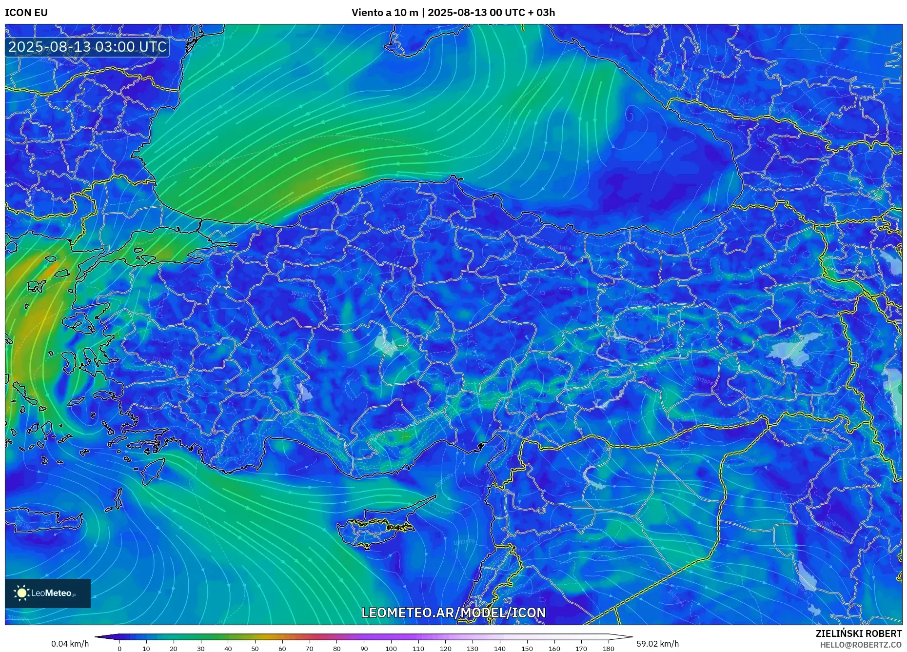ICON model - Turquía, Viento a 10 m
