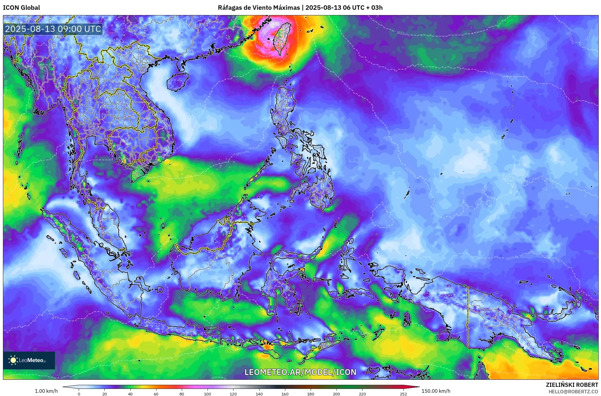 ICON model - Sudeste Asiático, Ráfagas de Viento Máximas