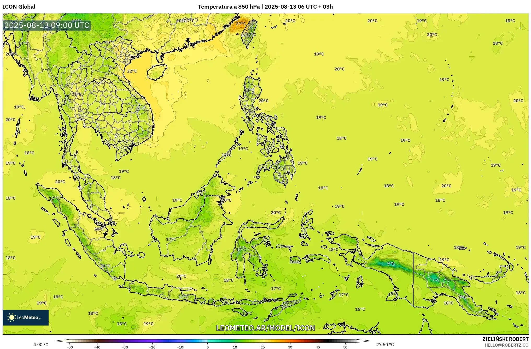 ICON model - Sudeste Asiático, Temperatura a 850 hPa ICON model - Sudeste Asiático, Temperatura a 850 hPa