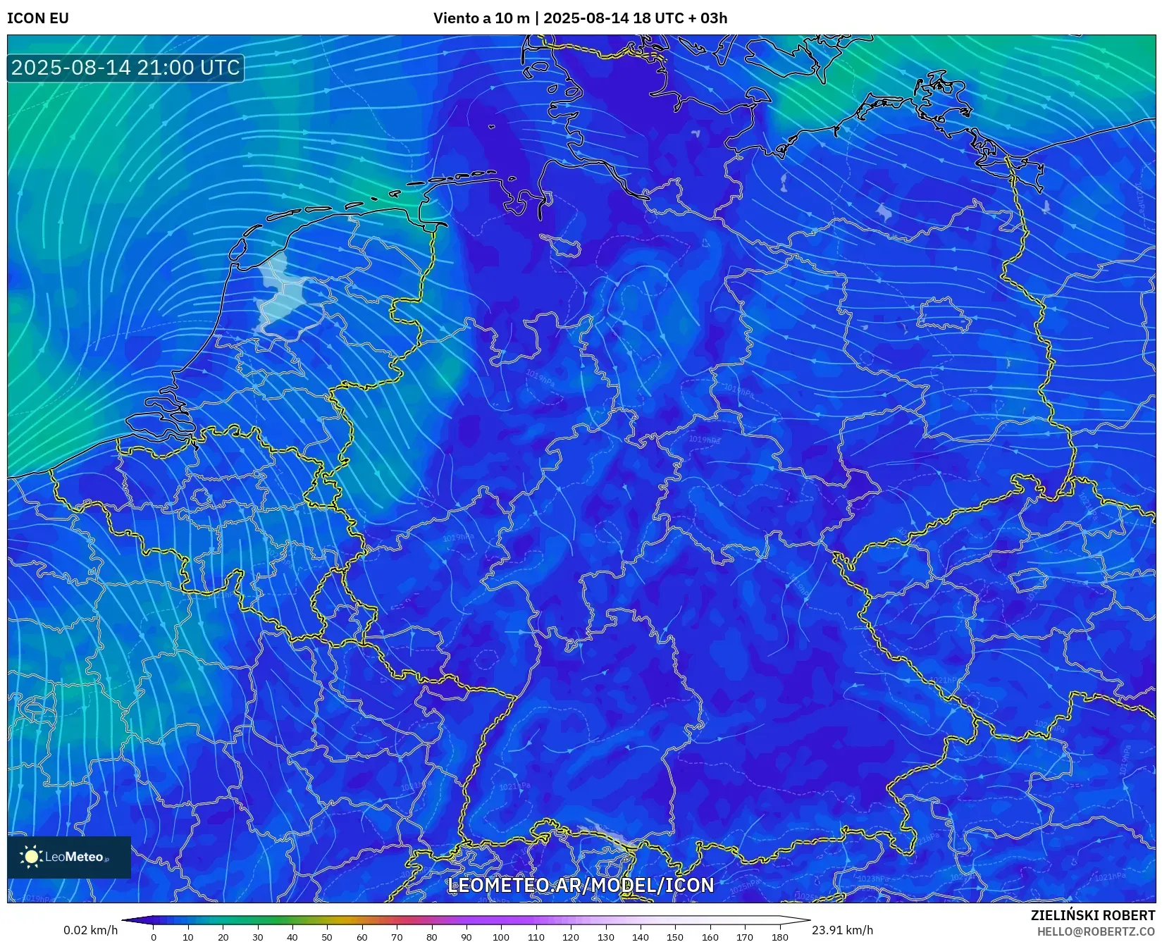 ICON model - Alemania, Viento a 10 m