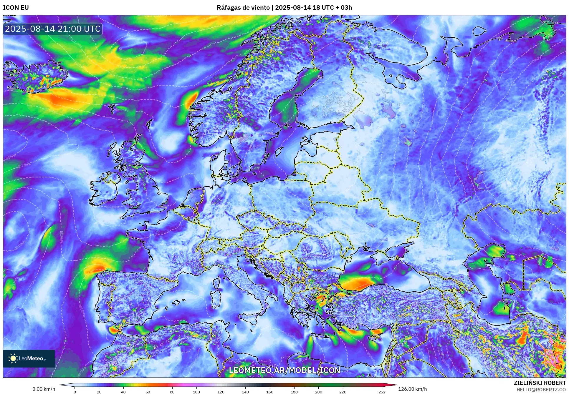 ICON model - Europa, Ráfagas de viento
