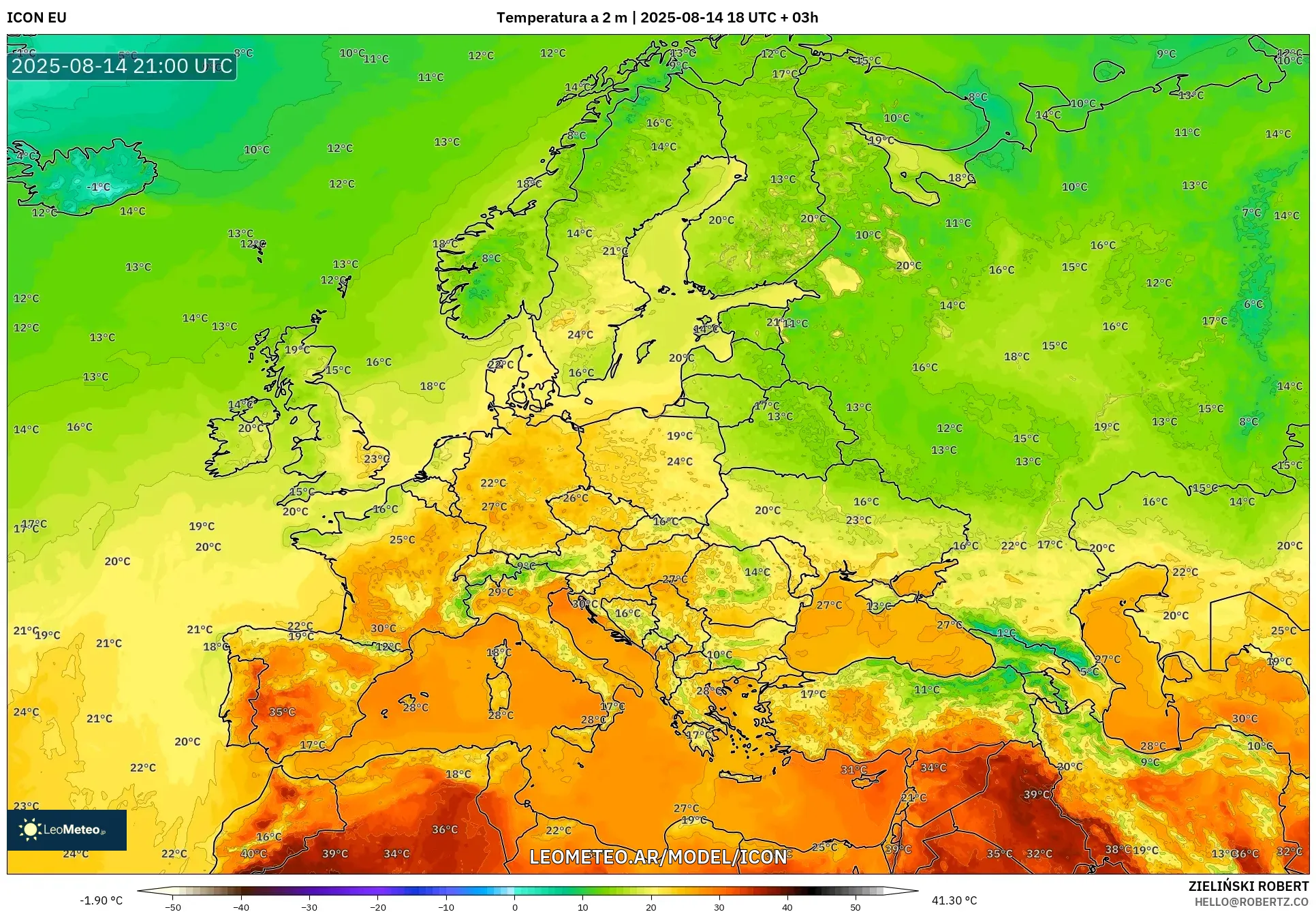 ICON model - Europa, Temperatura a 2 m