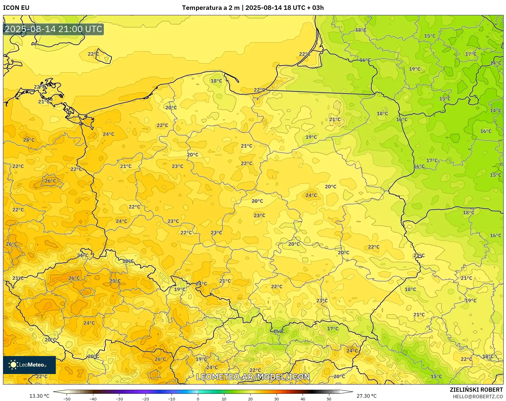 ICON model - Polonia, Temperatura a 2 m