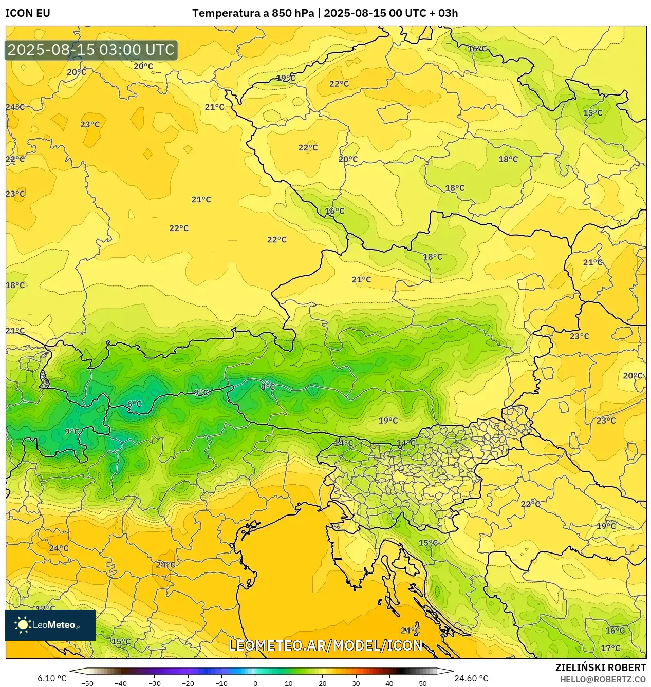 ICON model - Austria, Temperatura a 850 hPa