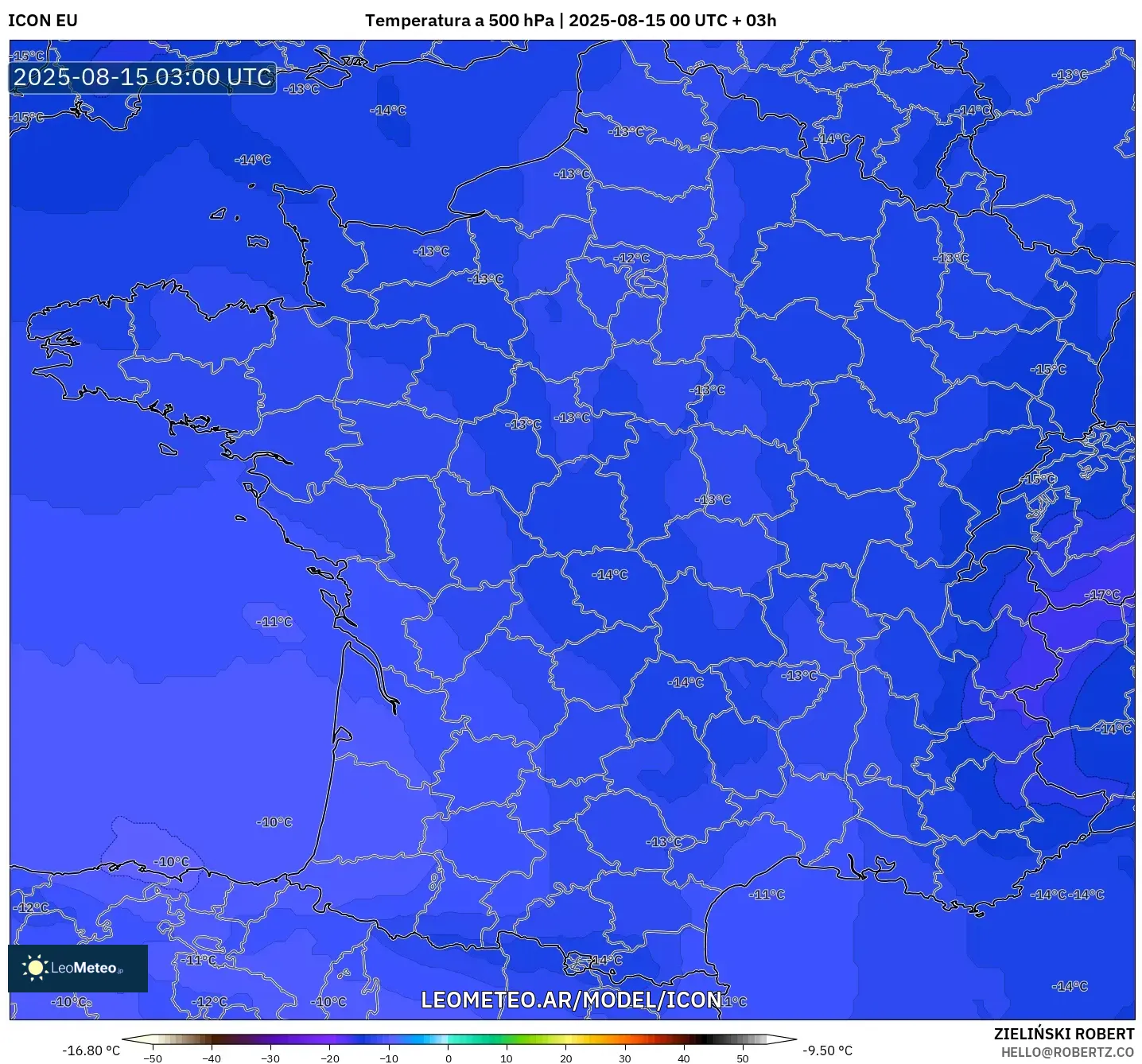 ICON model - Francia, Temperatura a 500 hPa