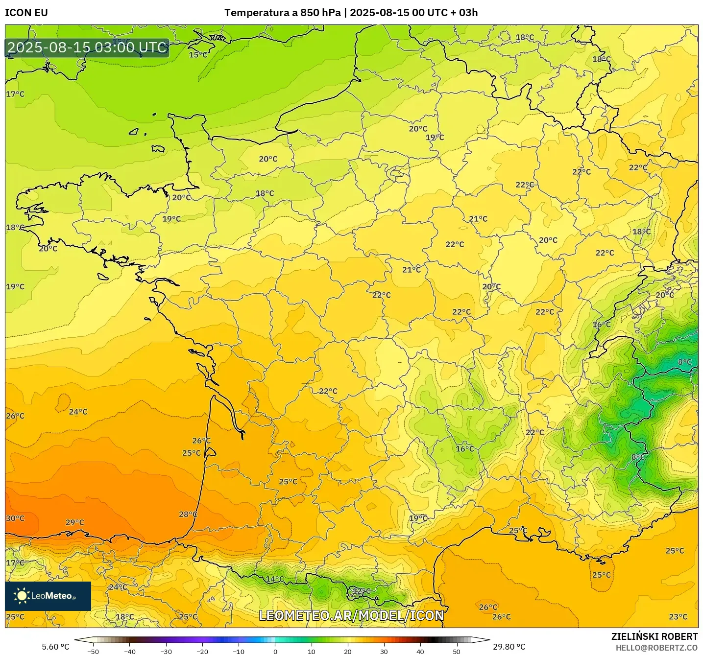 ICON model - Francia, Temperatura a 850 hPa