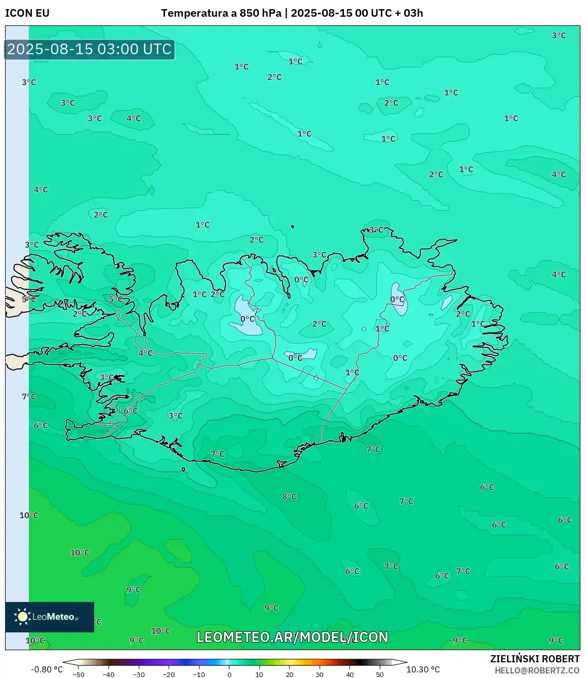 ICON model - Islandia, Temperatura a 850 hPa