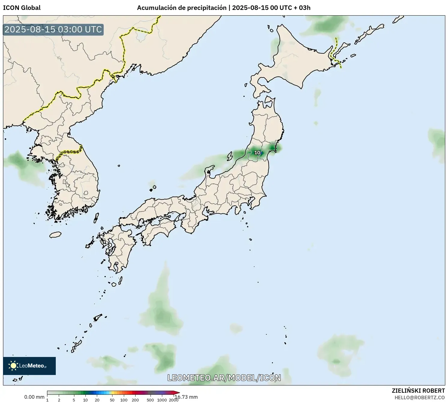 ICON model - Japón, Acumulación de precipitación