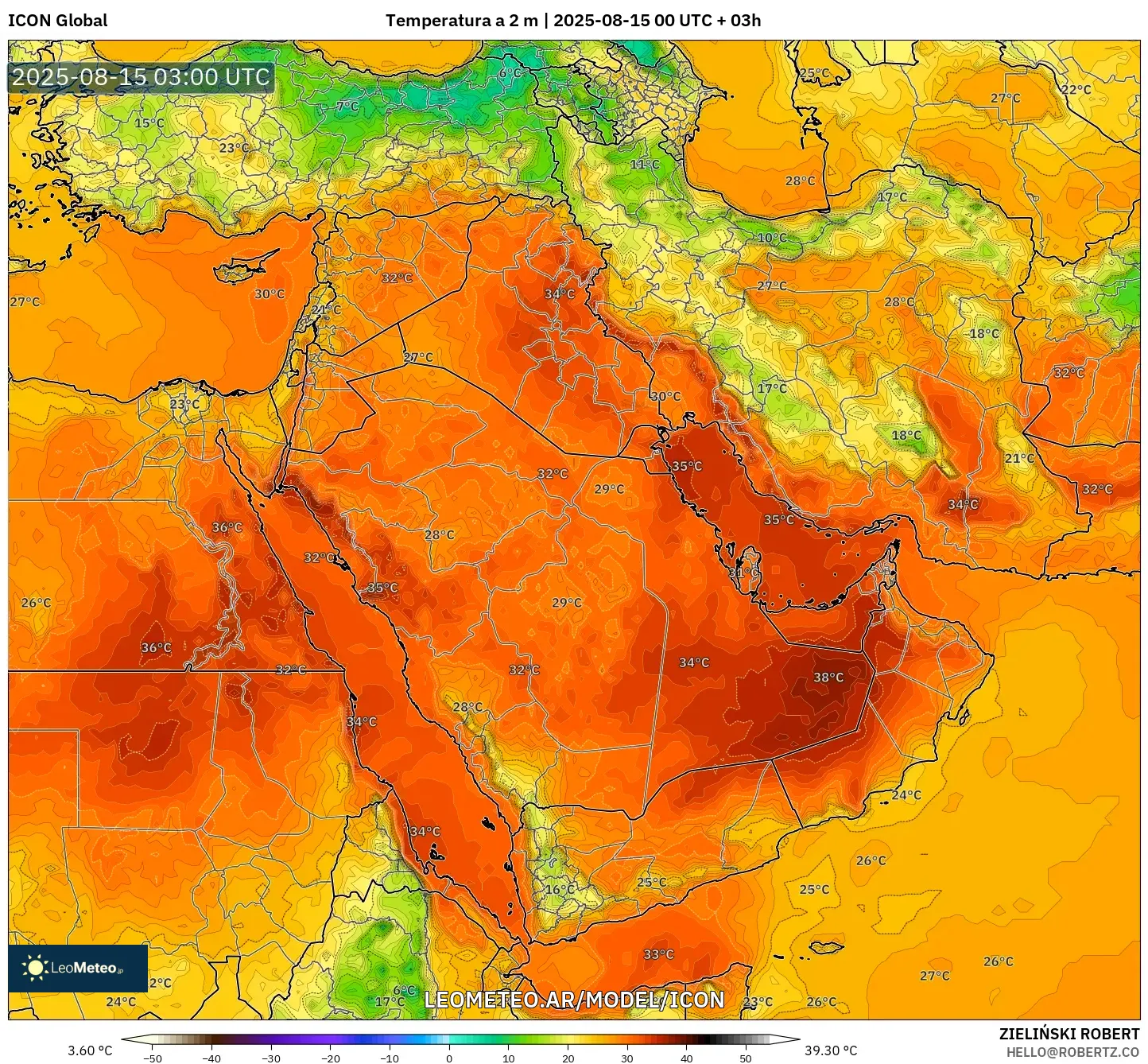ICON model - Oriente Medio, Temperatura a 2 m