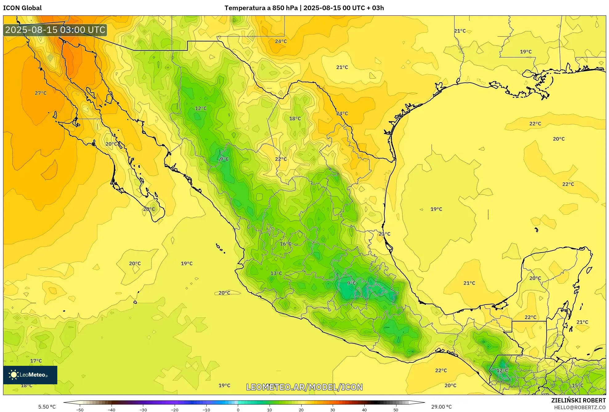ICON model - México, Temperatura a 850 hPa