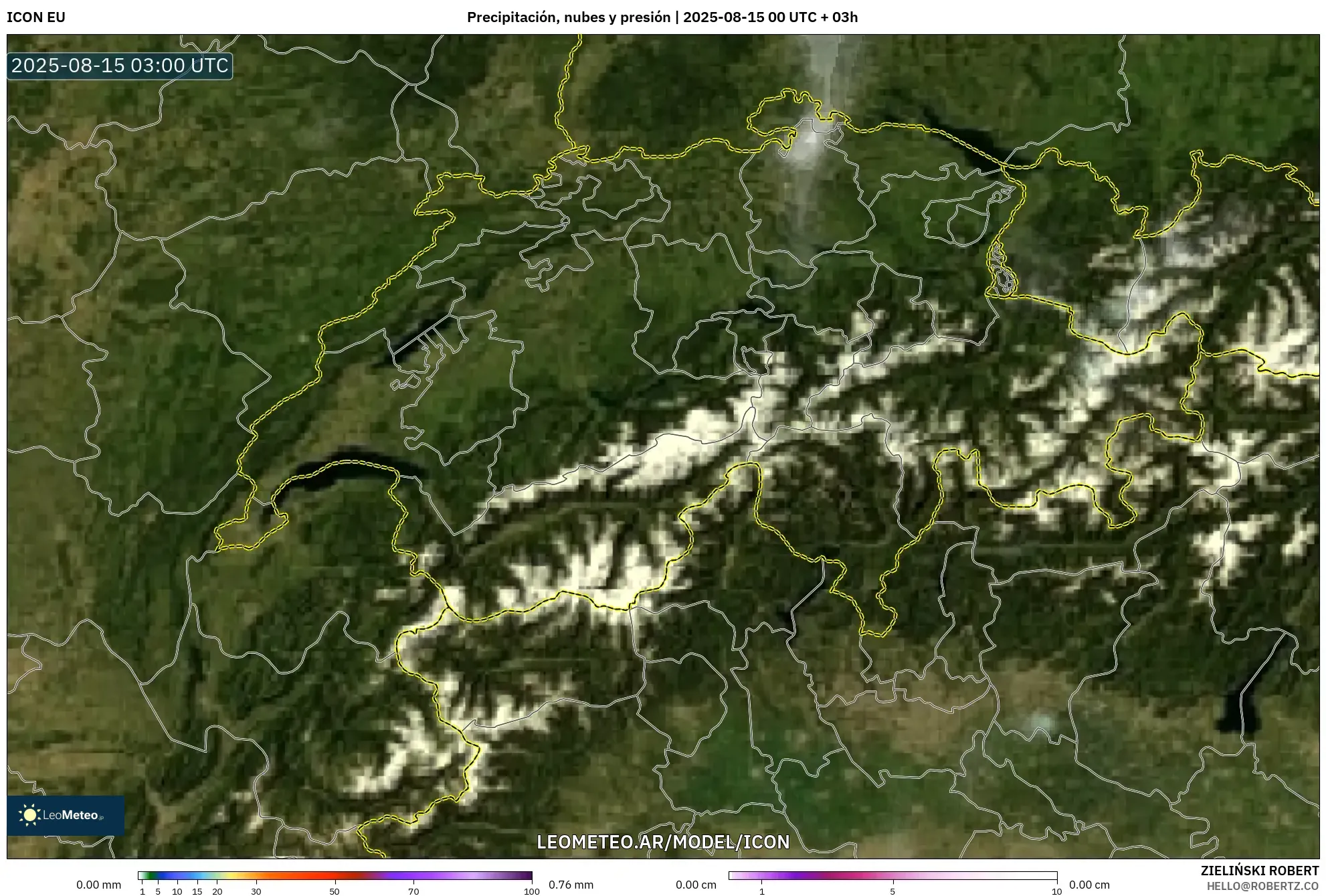 ICON model - Suiza, Precipitación, nubes y presión