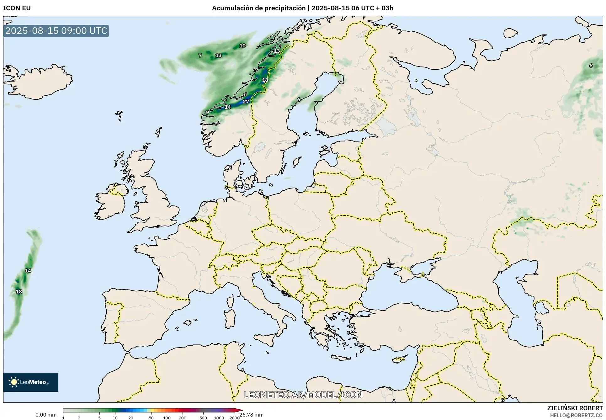 ICON model - Europa, Acumulación de precipitación