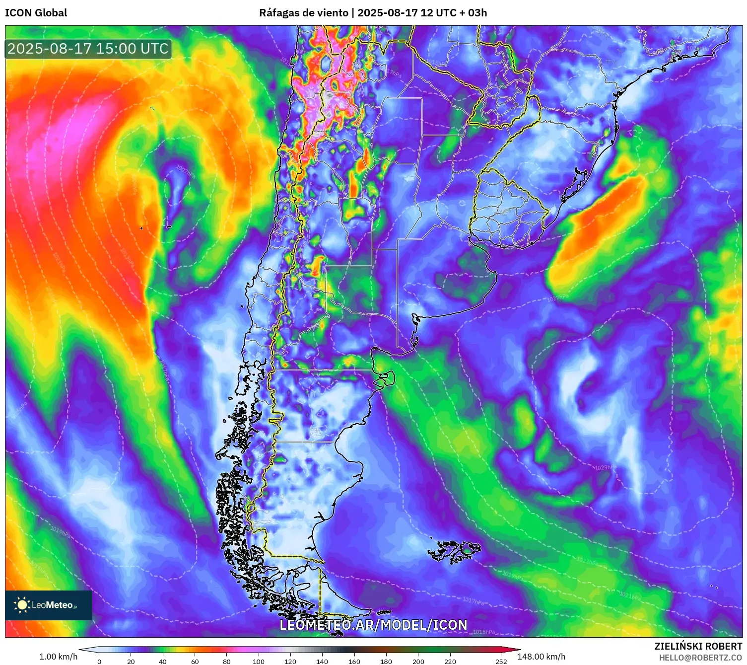 ICON model - Argentina, Ráfagas de viento ICON model - Argentina, Ráfagas de viento