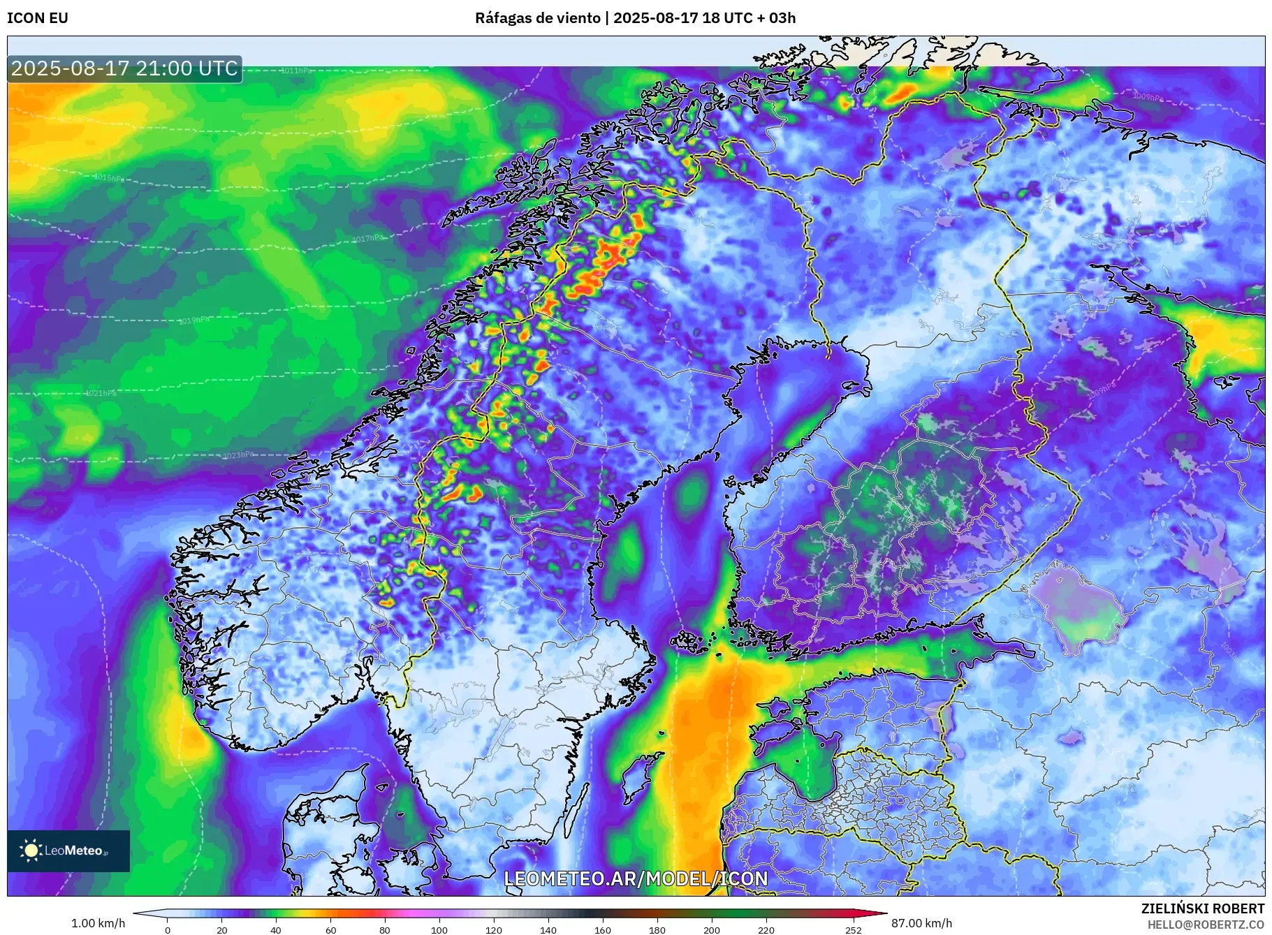 ICON model - Escandinavia, Ráfagas de viento ICON model - Escandinavia, Ráfagas de viento