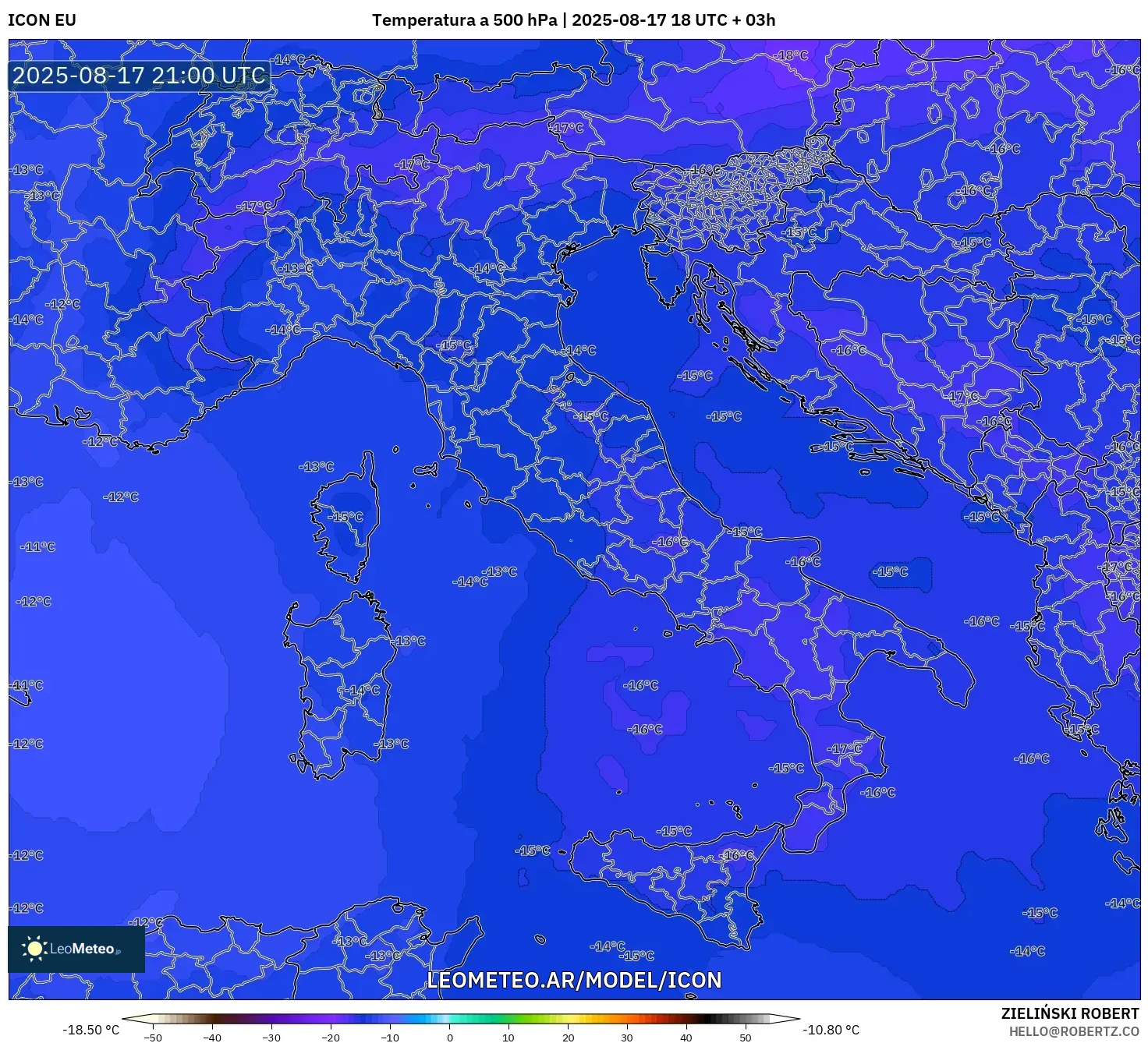 ICON model - Italia, Temperatura a 500 hPa ICON model - Italia, Temperatura a 500 hPa
