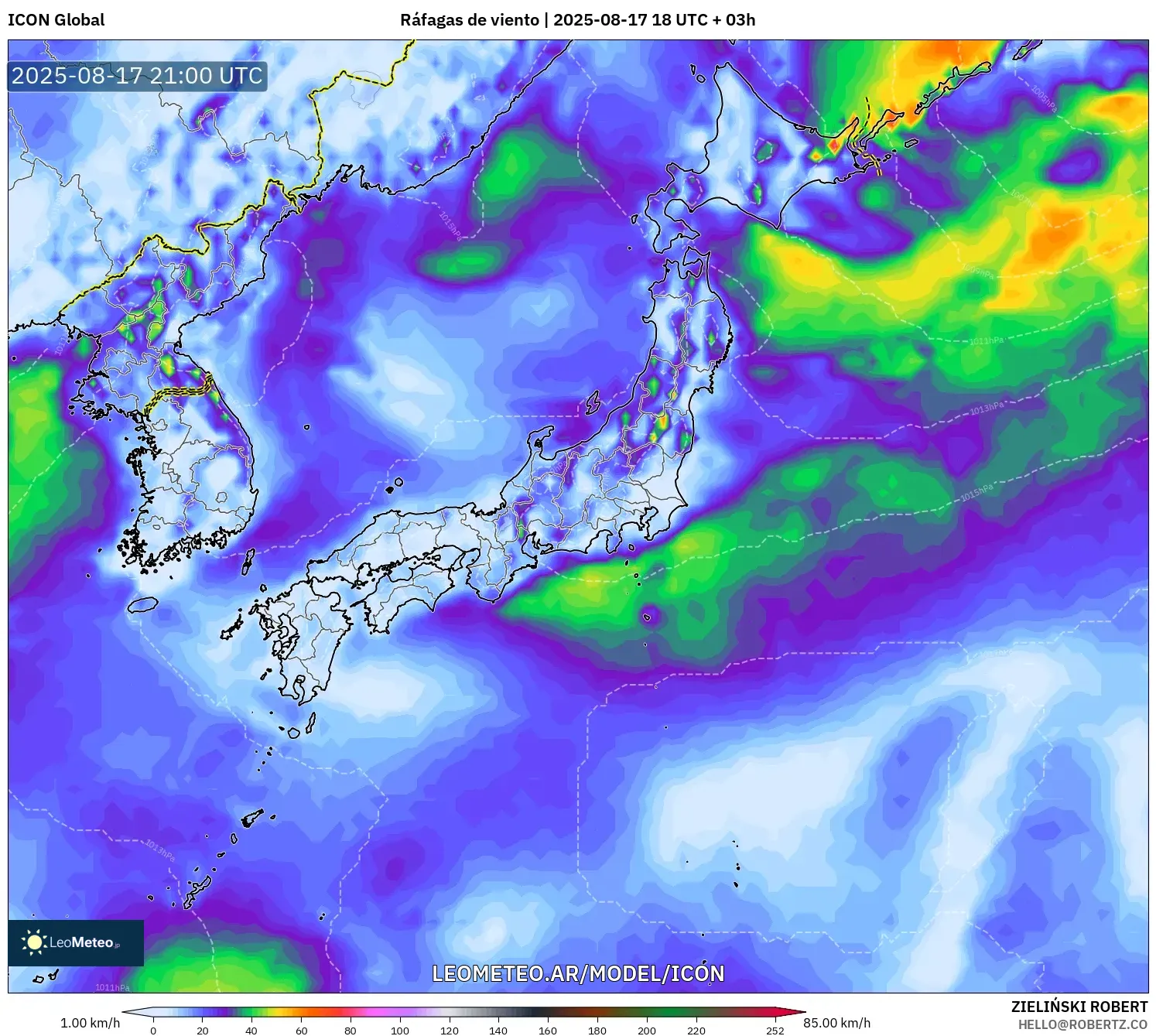ICON model - Japón, Ráfagas de viento ICON model - Japón, Ráfagas de viento