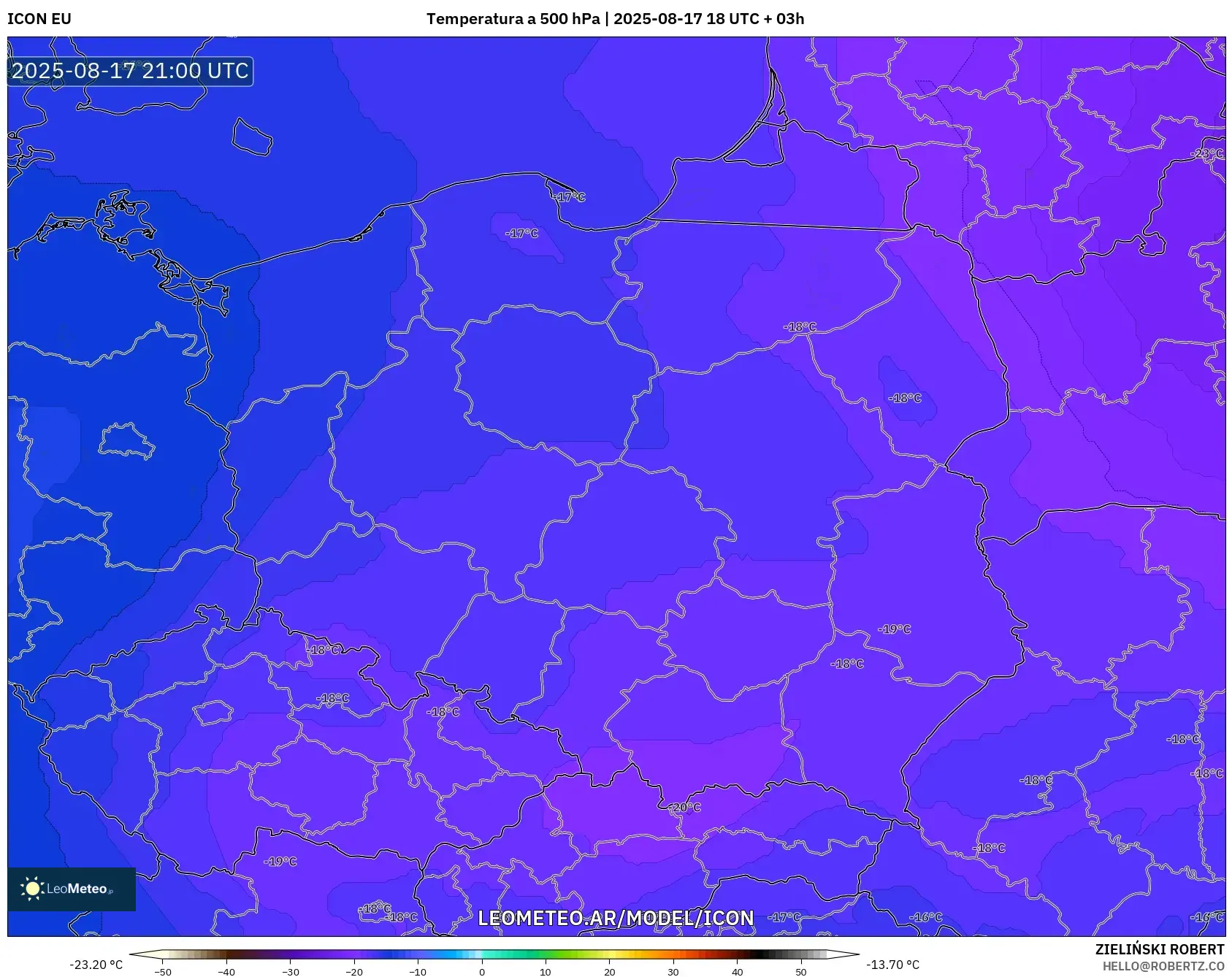 ICON model - Polonia, Temperatura a 500 hPa ICON model - Polonia, Temperatura a 500 hPa