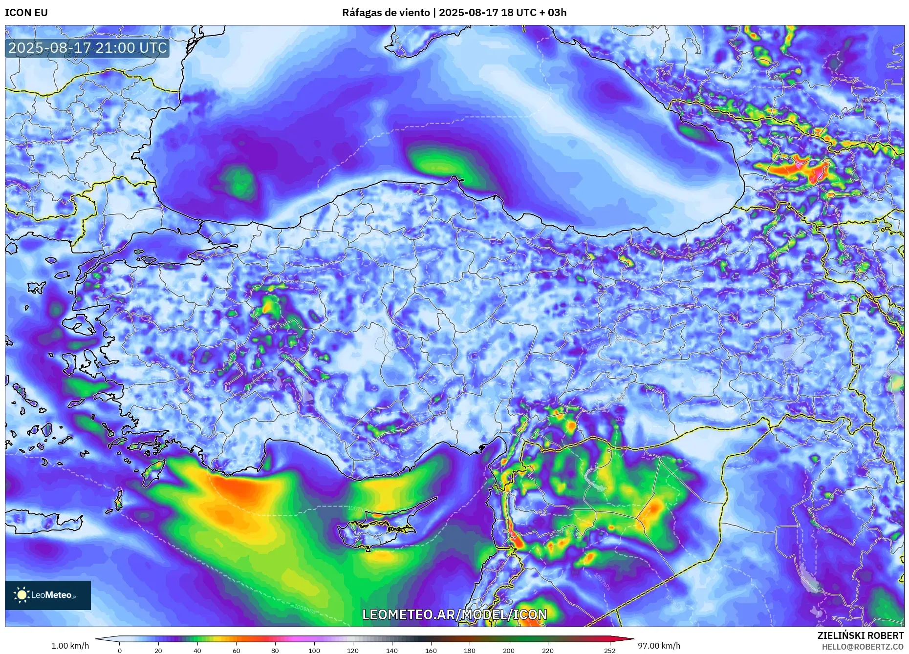 ICON model - Turquía, Ráfagas de viento ICON model - Turquía, Ráfagas de viento