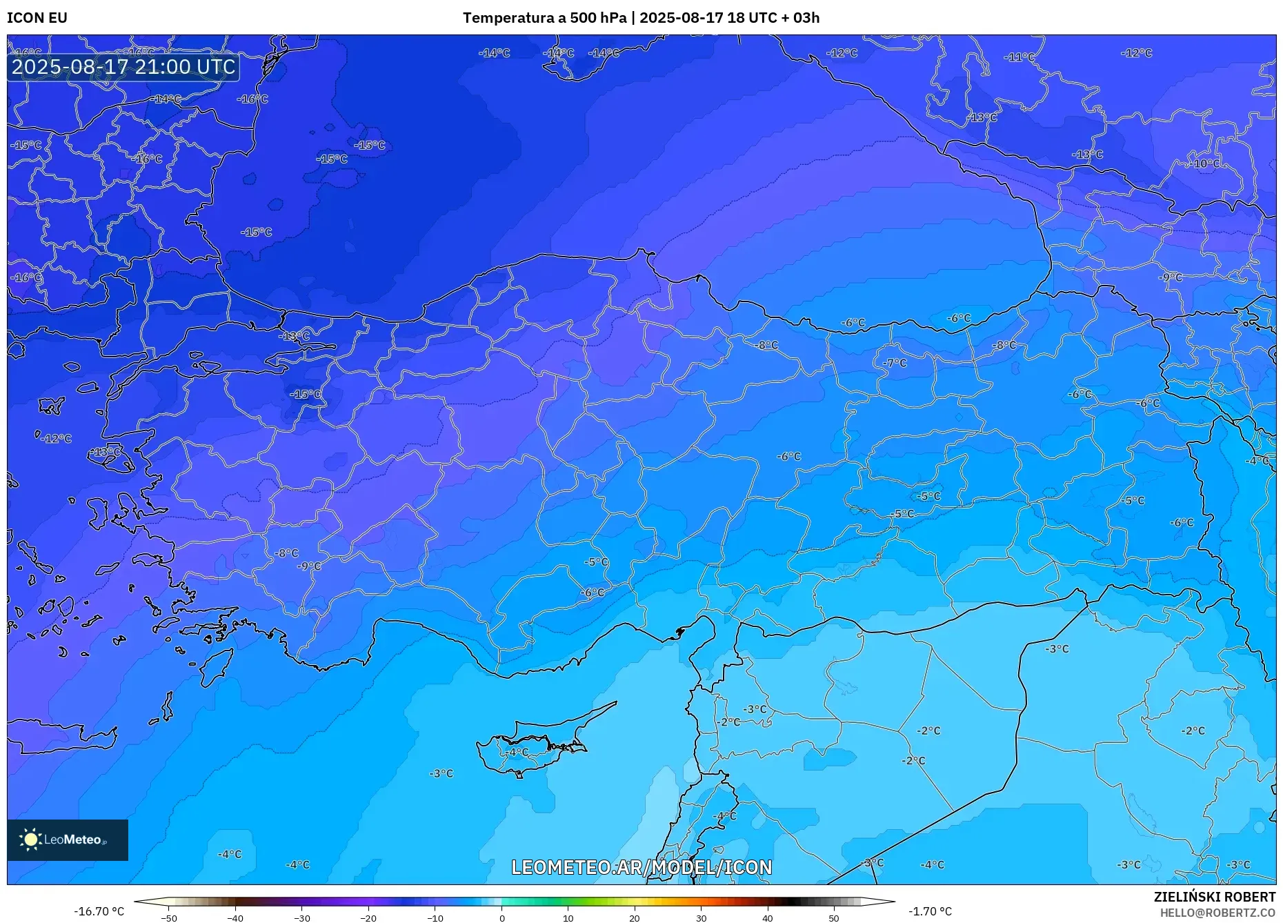 ICON model - Turquía, Temperatura a 500 hPa ICON model - Turquía, Temperatura a 500 hPa