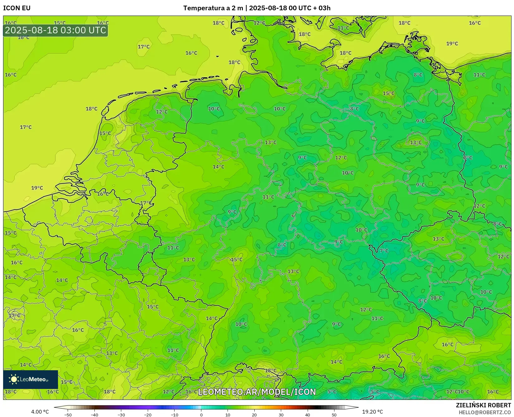 ICON model - Alemania, Temperatura a 2 m
