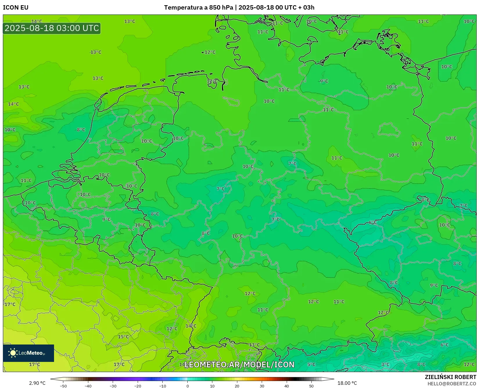 ICON model - Alemania, Temperatura a 850 hPa