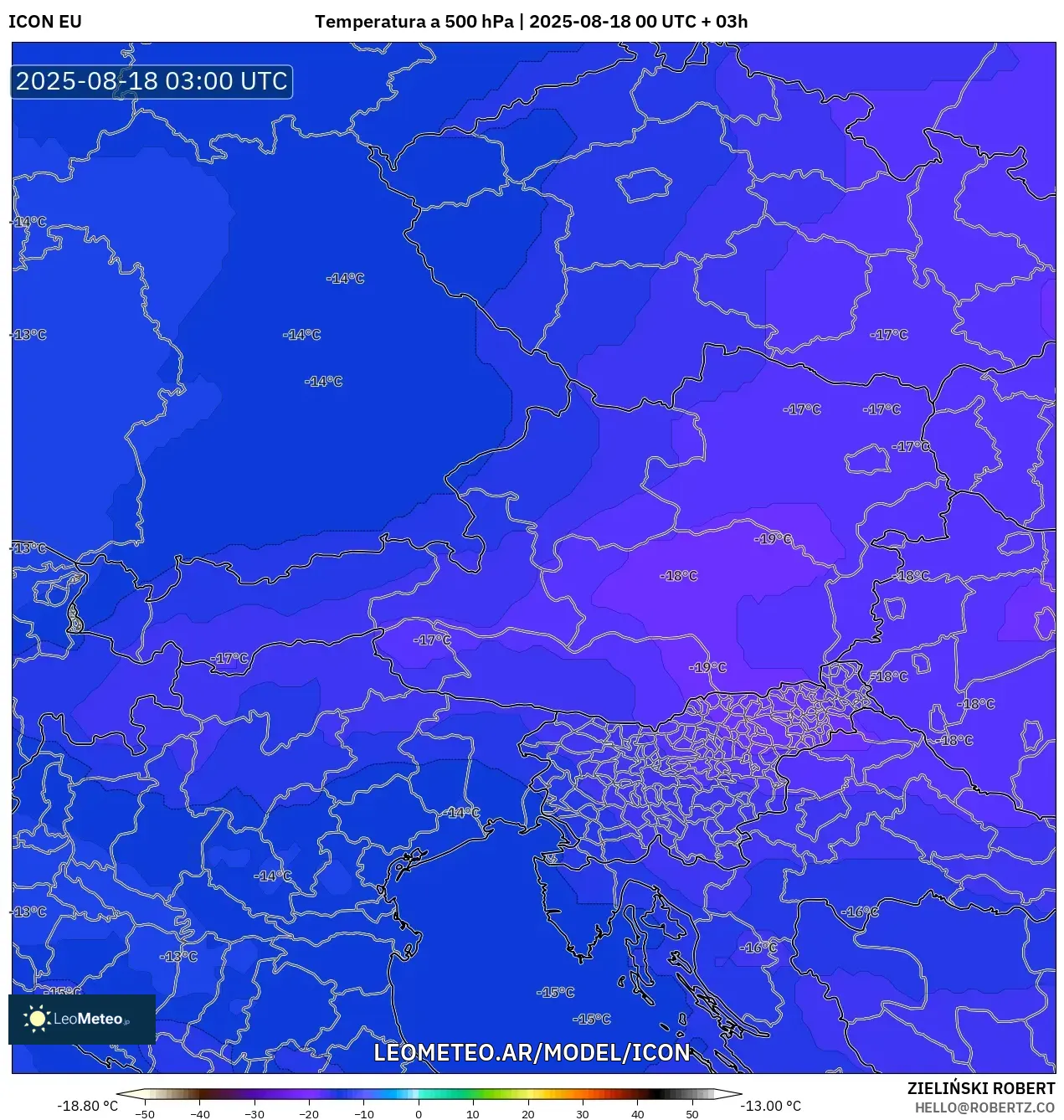 ICON model - Austria, Temperatura a 500 hPa