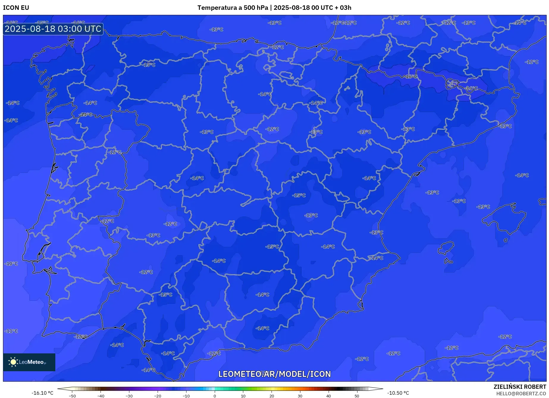 ICON model - España, Temperatura a 500 hPa