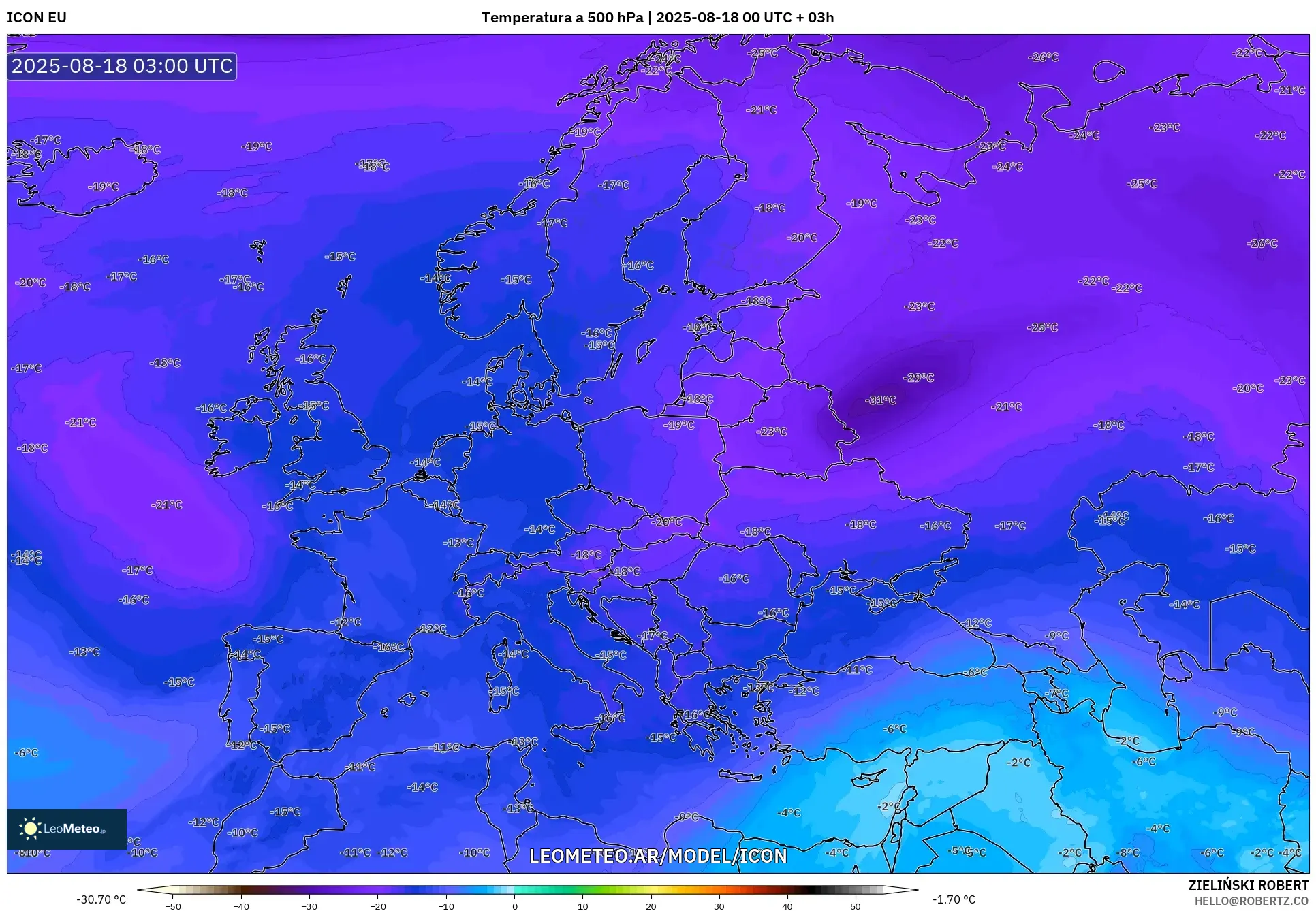 ICON model - Europa, Temperatura a 500 hPa